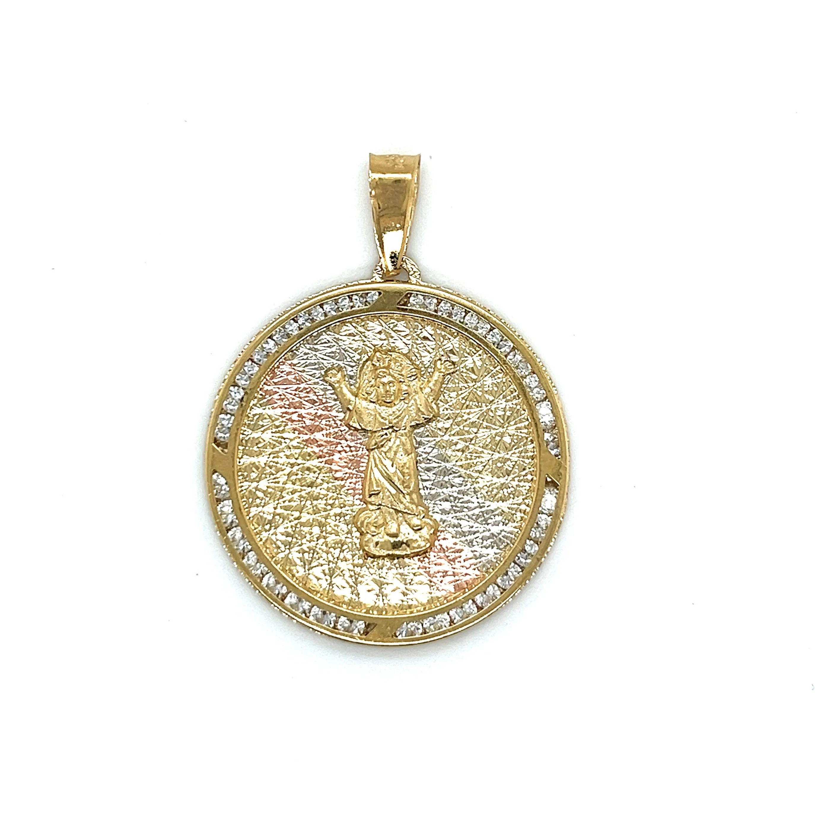 14K Gold Stunning Baby Jesus W/ CZ Round Pendant