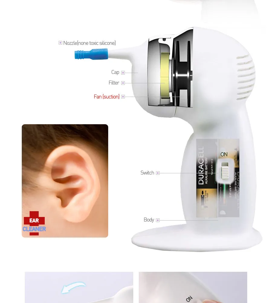 2 Pieces Ear Cleaners Wax Removers Cordless Vacuum Painless Suction Made in Korea Children Senior non-toxic silicone tube infect