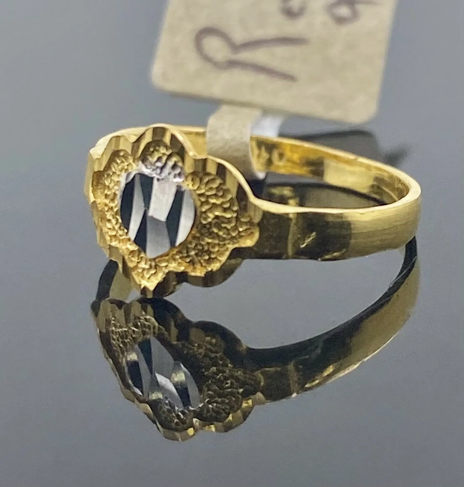 22k Ring Solid Gold Children Jewelry Two Tone Heart Design R2120zz