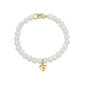 4.5 Freshwater Pearl Strand Bracelet with Heart Charm (Baby)