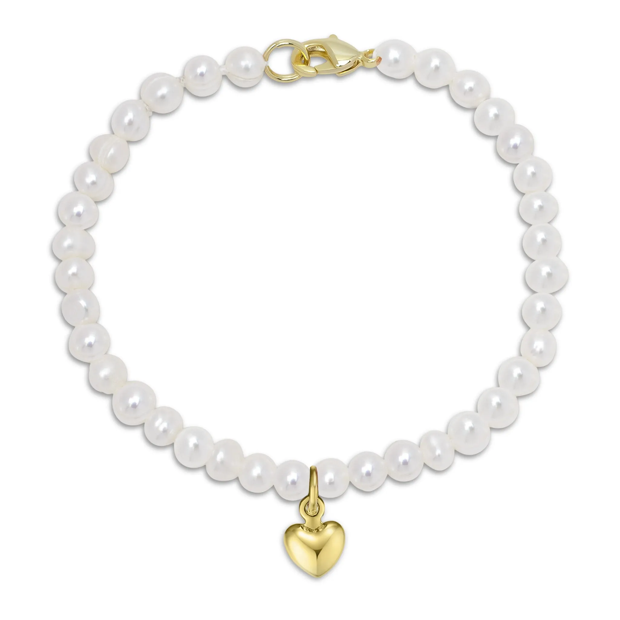 5.5 Freshwater Pearl Strand Bracelet with Heart Charm (Baby)