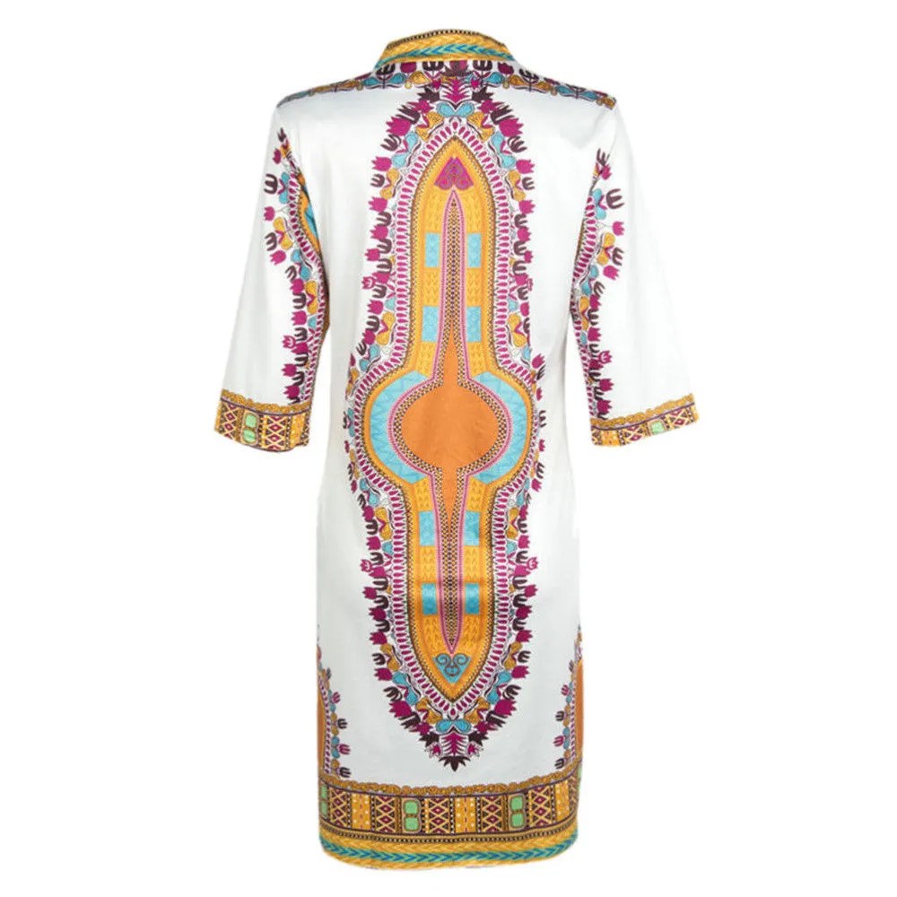 African Women Clothing White Dashiki Dress Succunct African Tr itional Print V Neck Dashiki Dress For Women SM6