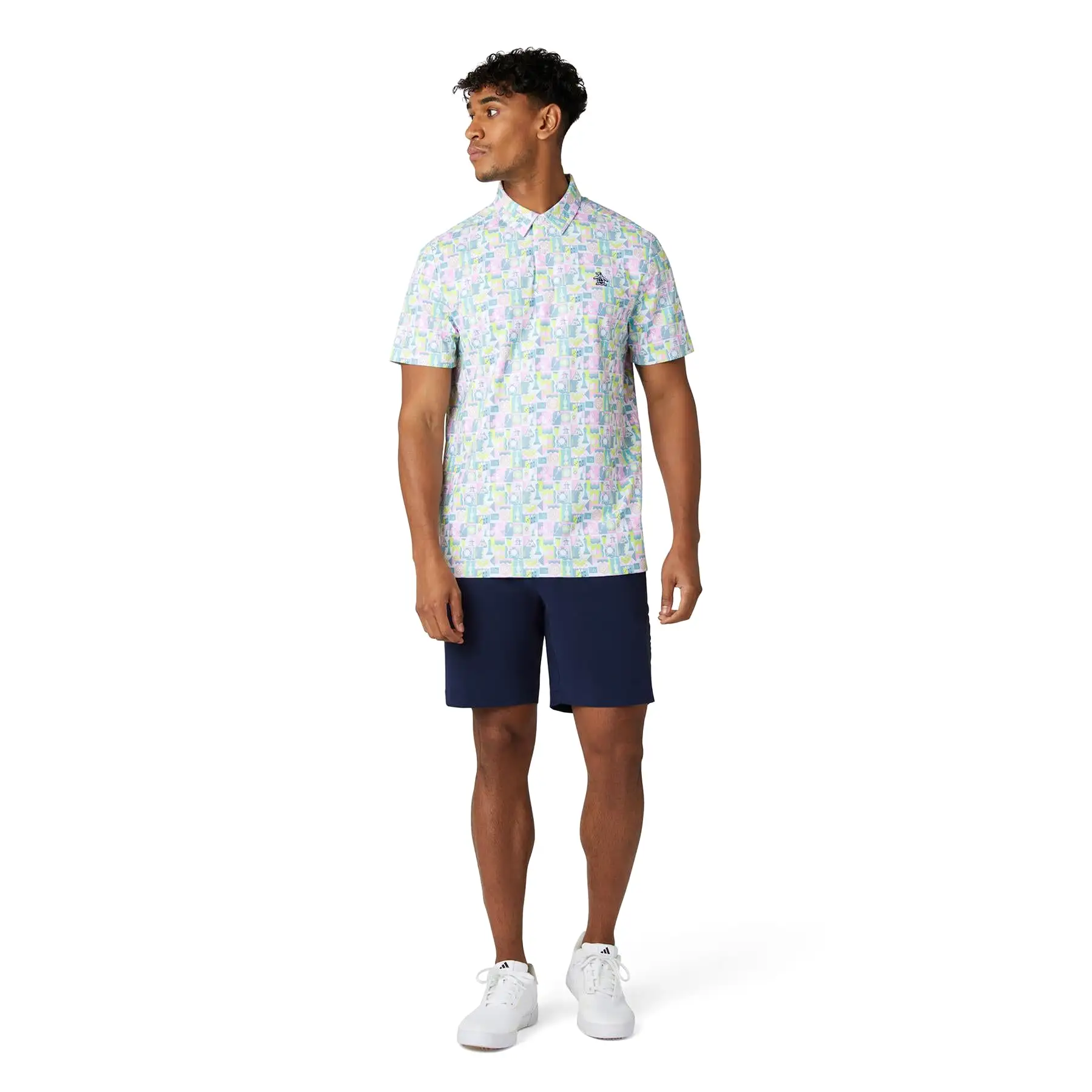 All-Over Novelty Grid Print Polo Bright White - SS24