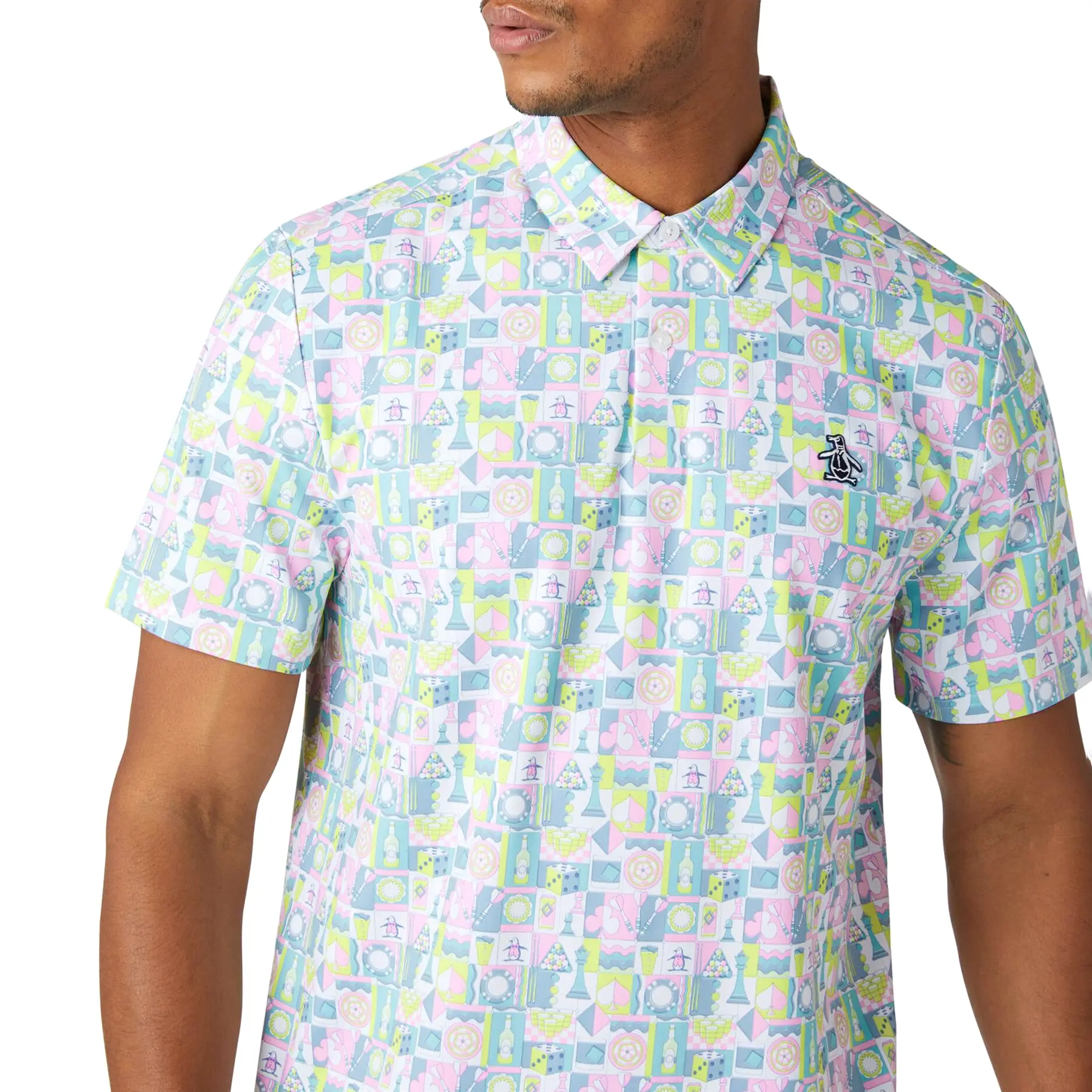 All-Over Novelty Grid Print Polo Bright White - SS24