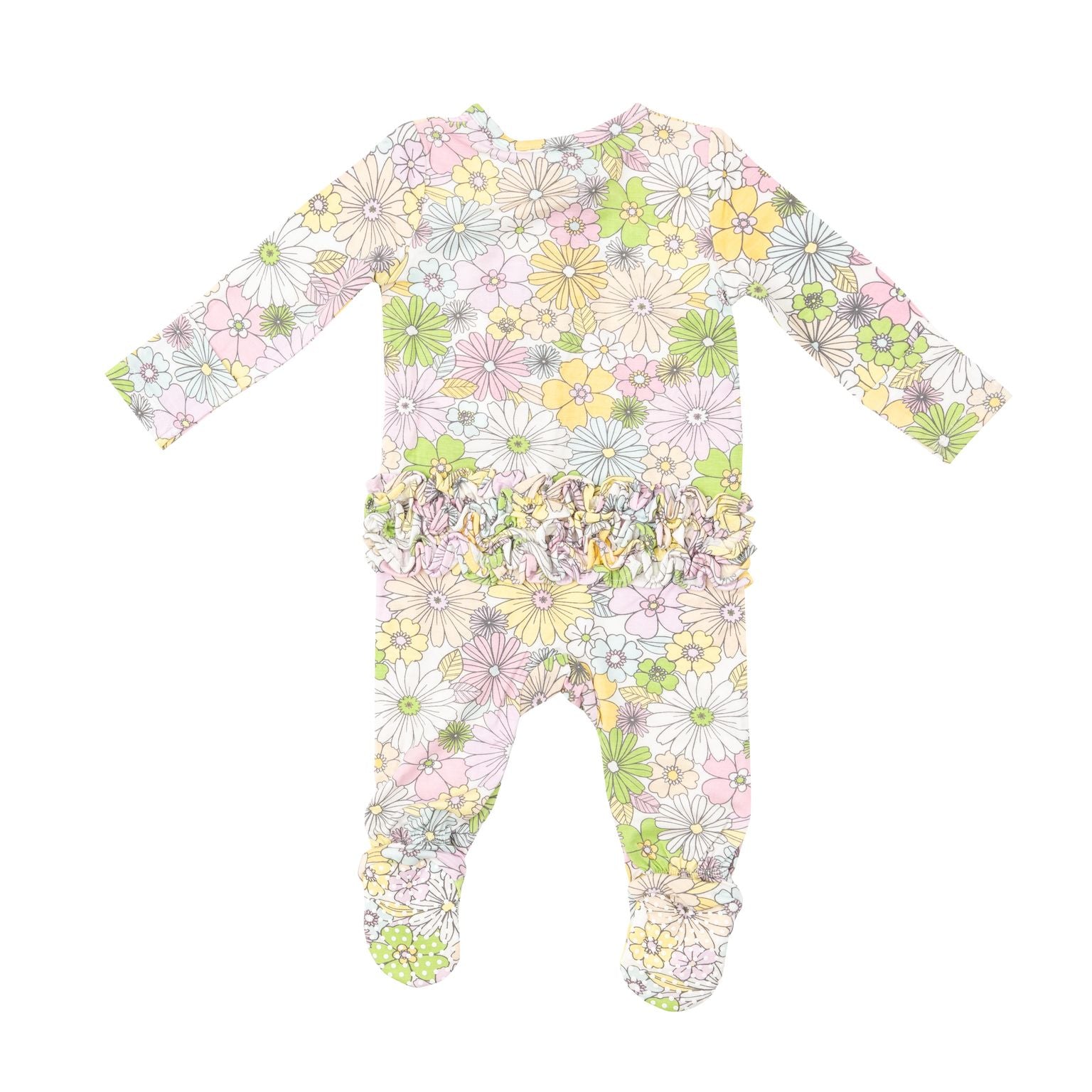 Angel Dear - Mixed Retro Floral Ruffle Zipper Footie