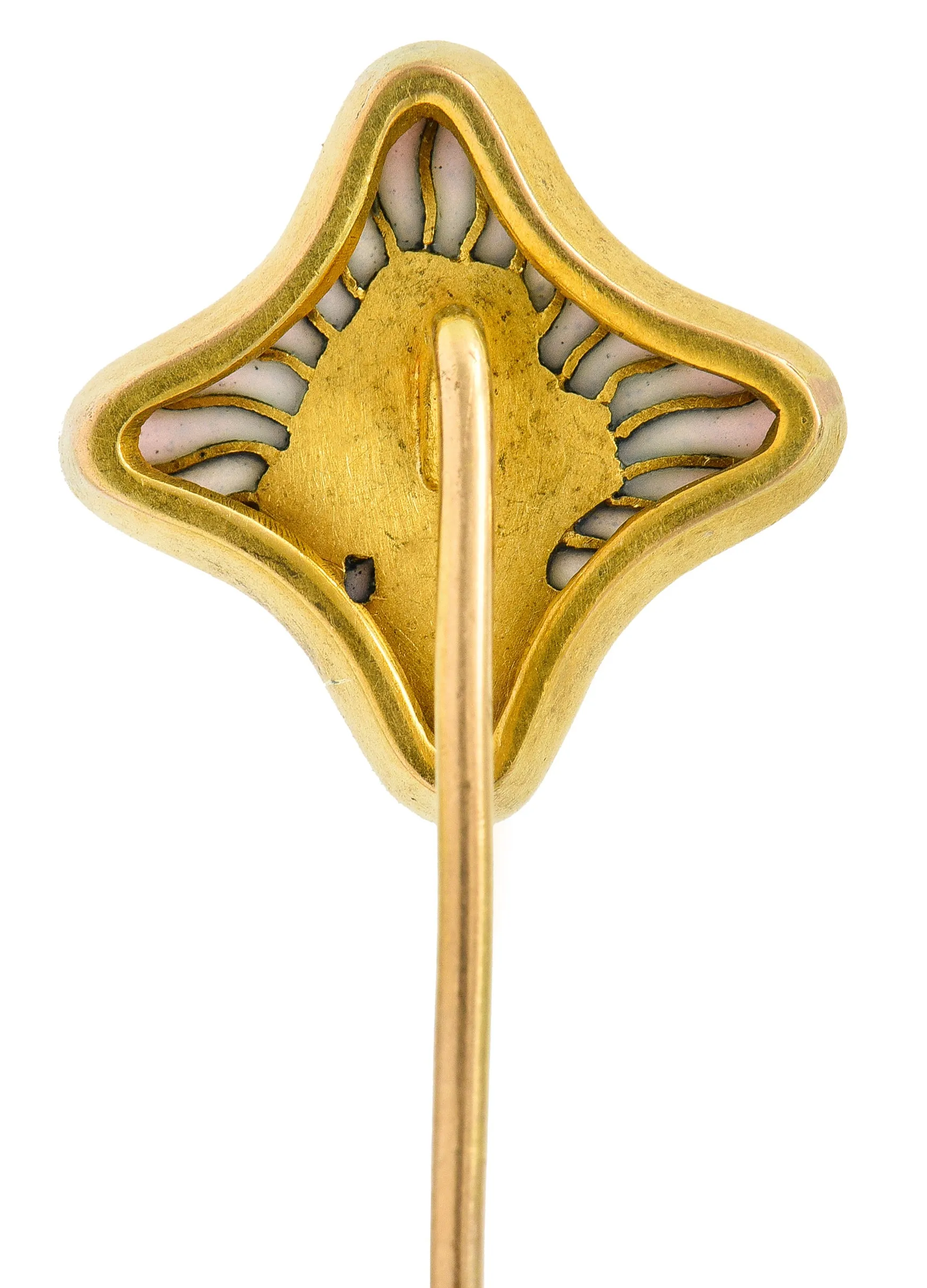 Art Nouveau Diamond Plique-A-Jour Enamel 18 Karat Yellow Gold Gibson Girl Stickpin