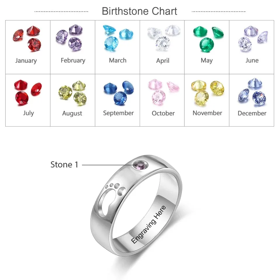 Baby Feet Ring With Birthstone and Engraving