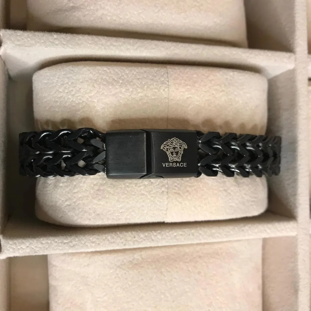 Black Versace Crown Foxtail Bracelet for Men - The Nucleus Clothing