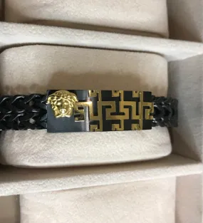 Black Versace Crown Foxtail Bracelet for Men - The Nucleus Clothing