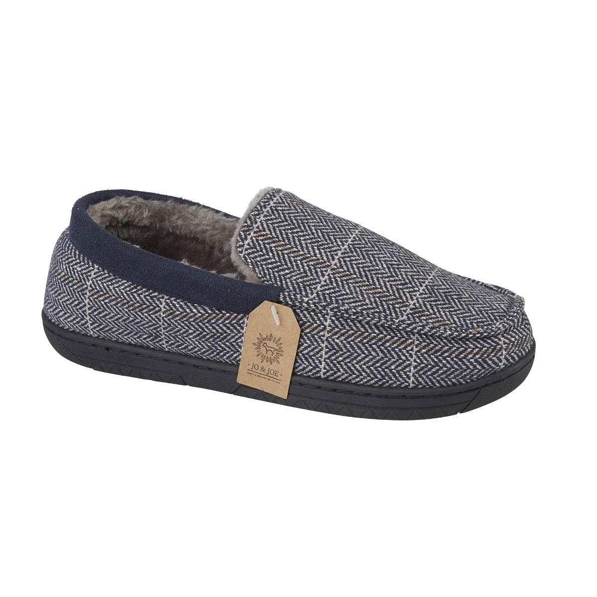 Buy Men's Navy Tweed Warm Lined Moccasin Slipper - Fast UK Delivery | Insight Clothing