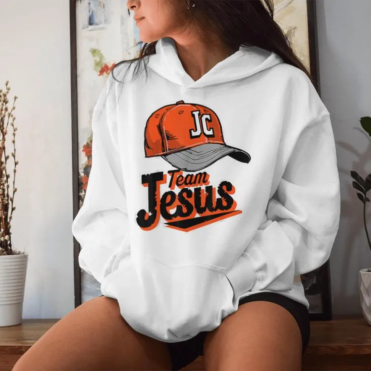 Christian Clothing Team Jesus Orange Baseball Hat Retro Women Hoodie