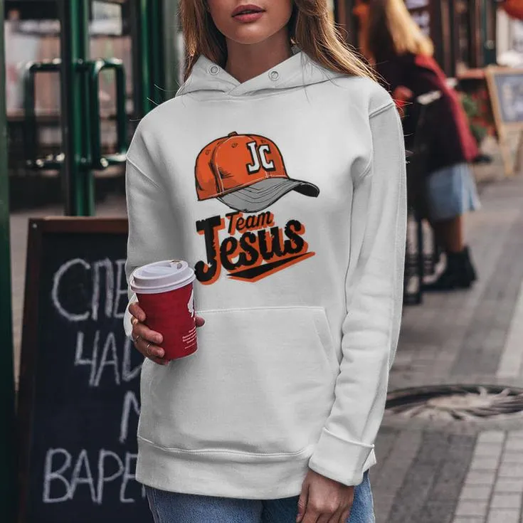 Christian Clothing Team Jesus Orange Baseball Hat Retro Women Hoodie