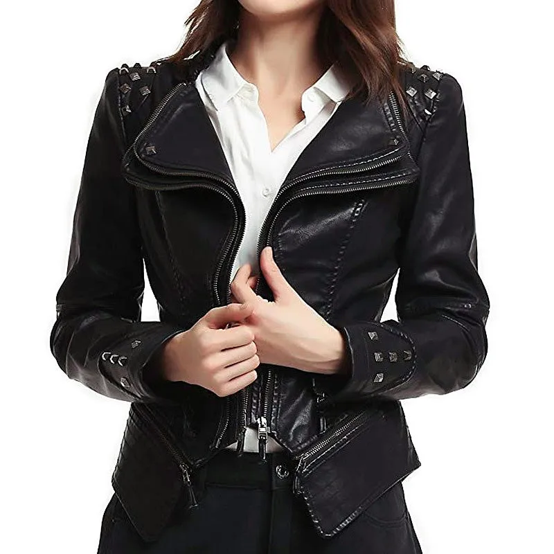 CLEARANCE / Rocker Chic Clothing / Studded Leather Jacket for Women - EU