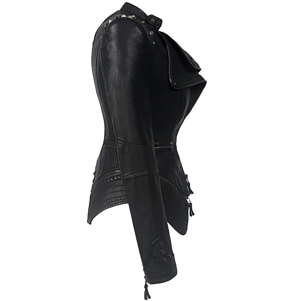 CLEARANCE / Rocker Chic Clothing / Studded Leather Jacket for Women - EU