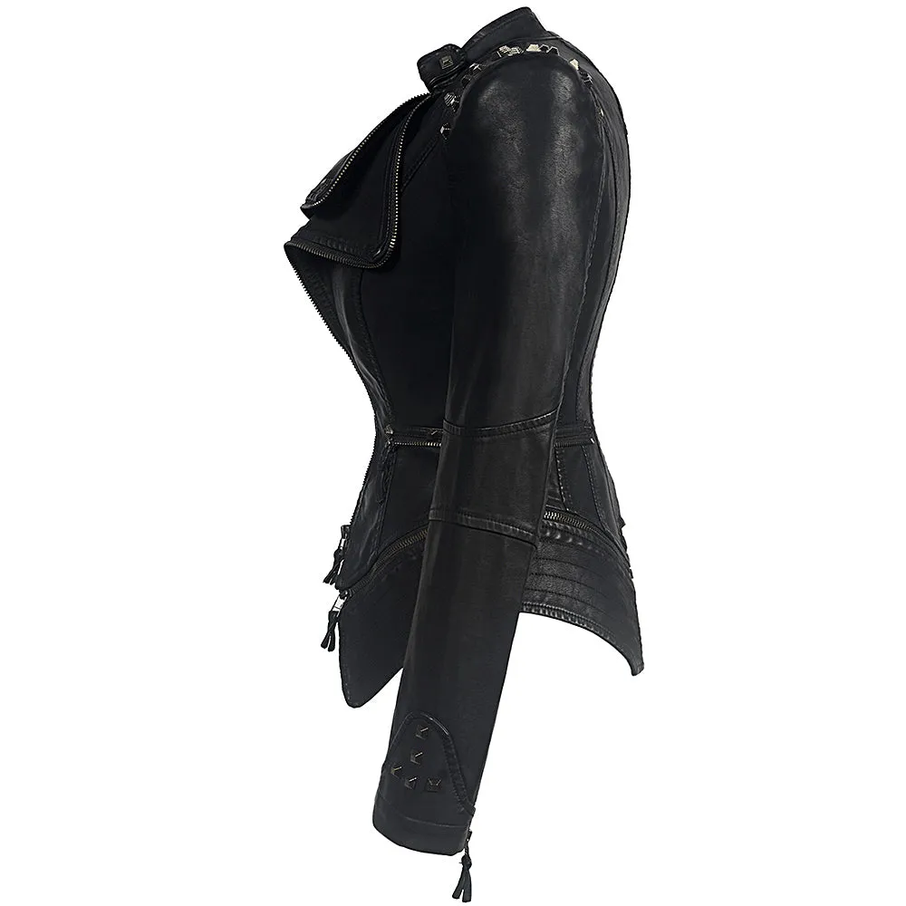 CLEARANCE / Rocker Chic Clothing / Studded Leather Jacket for Women - EU