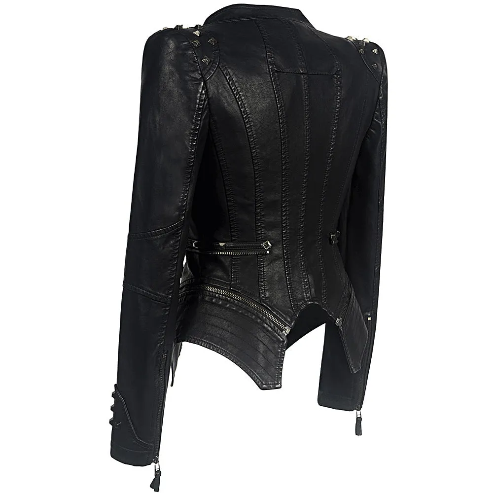 CLEARANCE / Rocker Chic Clothing / Studded Leather Jacket for Women - EU