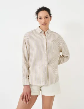 Crew Clothing Women's Linen Rich Striped Collared Relaxed Shirt - 12 - Light Brown, Light Brown