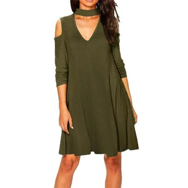 Dress  Off The Shoulder V Neck Sexy Women Long Sleeve Loose OL Ladies Dresses Women Clothing Vestidos Mujer #1210 SM6