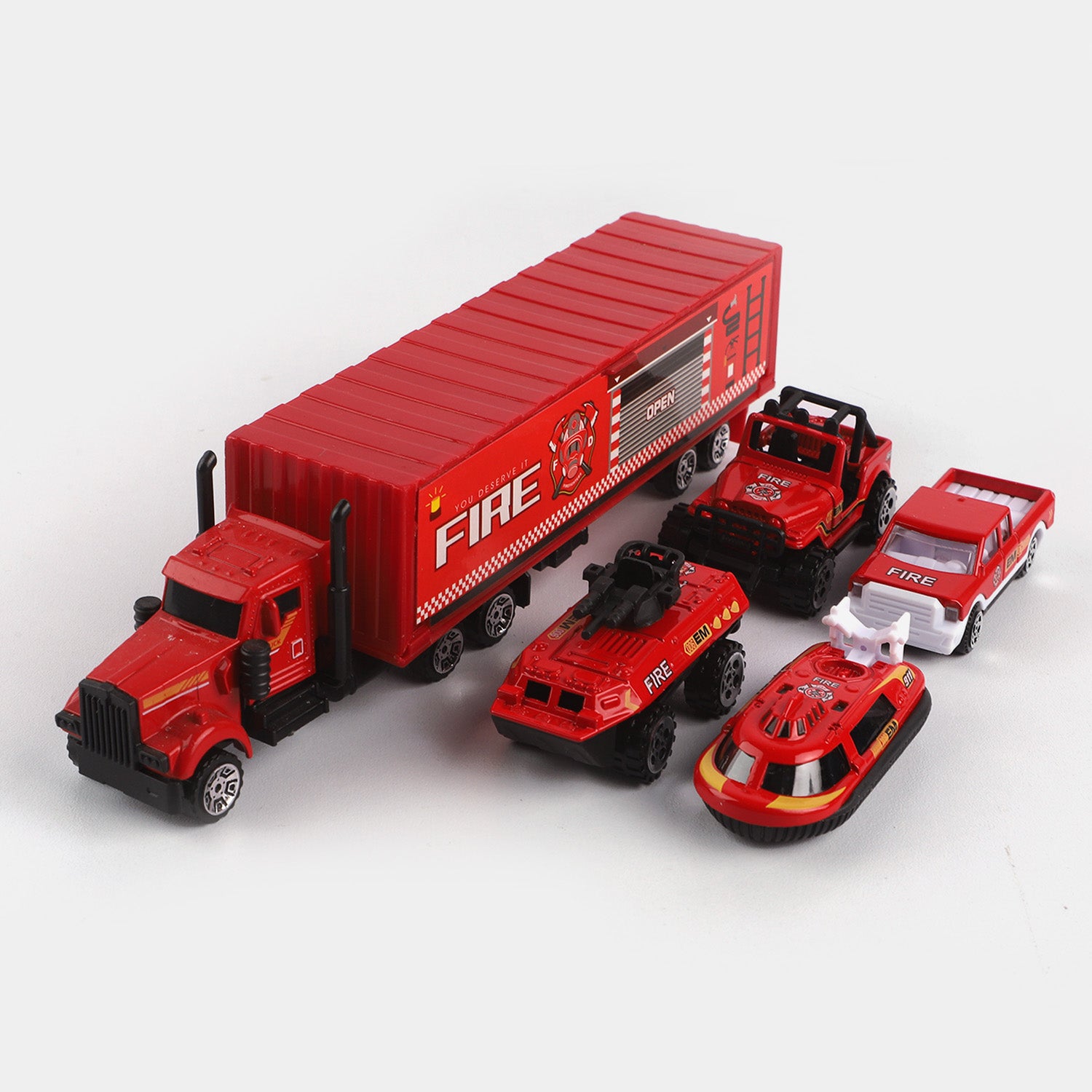 Fire Rescue Truck With 4Pcs Fire Vehicles For Kids