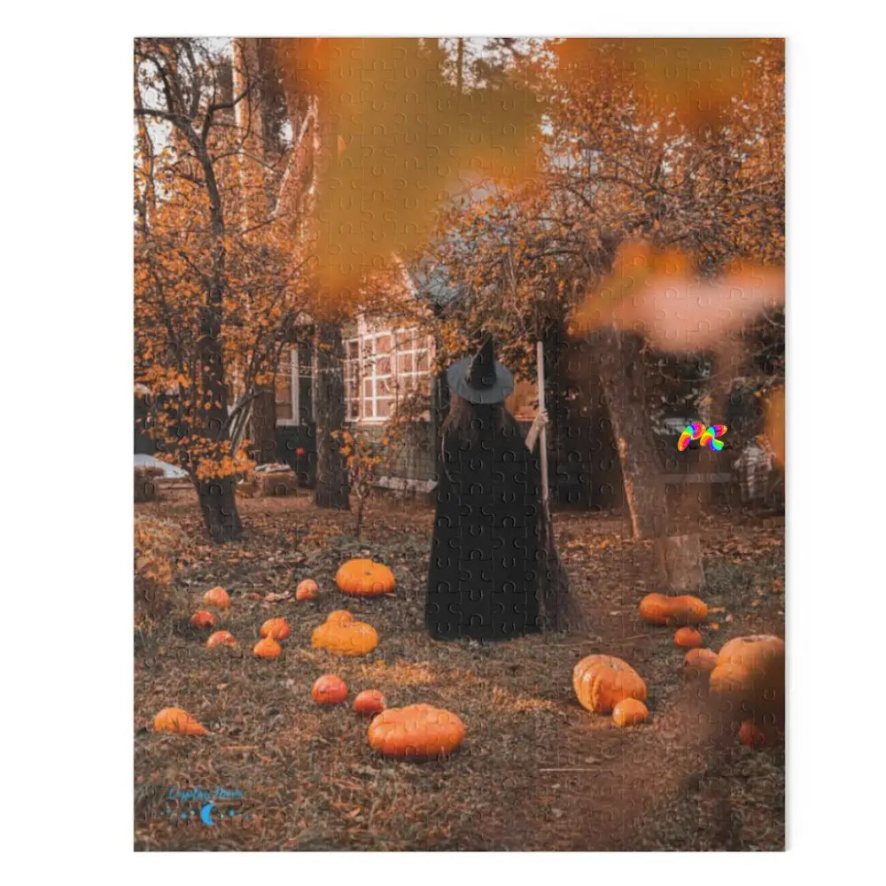 Girl Witch With Pumpkins Jigsaw Puzzle