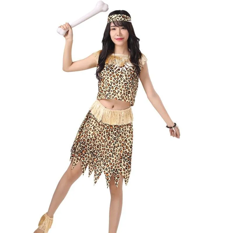 Halloween New Leopard Savage Caveman Primitive For Adult Lndian Clothing Carnival Costumes Men Women Couples Dress