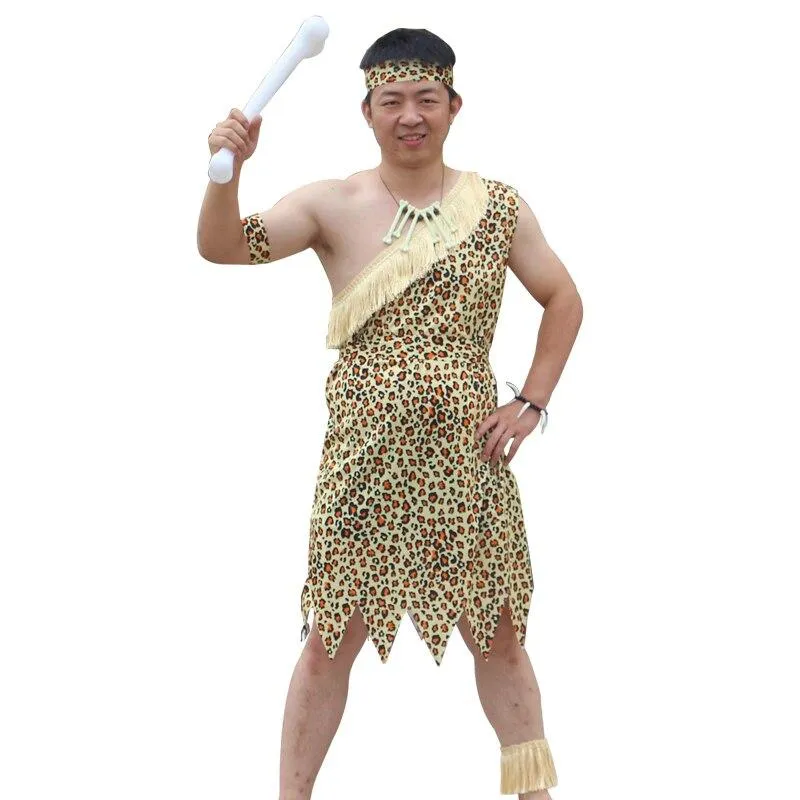 Halloween New Leopard Savage Caveman Primitive For Adult Lndian Clothing Carnival Costumes Men Women Couples Dress