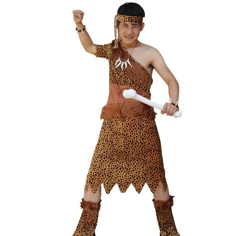 Halloween New Leopard Savage Caveman Primitive For Adult Lndian Clothing Carnival Costumes Men Women Couples Dress