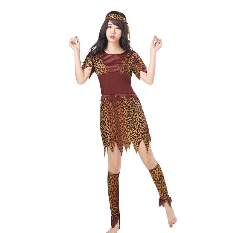 Halloween New Leopard Savage Caveman Primitive For Adult Lndian Clothing Carnival Costumes Men Women Couples Dress