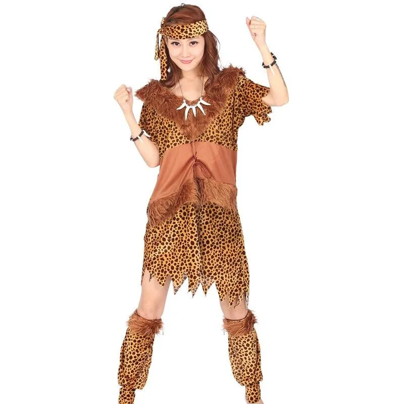 Halloween New Leopard Savage Caveman Primitive For Adult Lndian Clothing Carnival Costumes Men Women Couples Dress