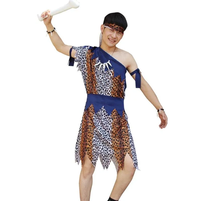 Halloween New Leopard Savage Caveman Primitive For Adult Lndian Clothing Carnival Costumes Men Women Couples Dress