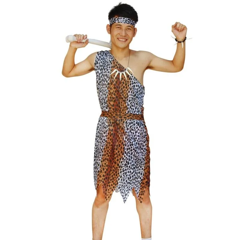 Halloween New Leopard Savage Caveman Primitive For Adult Lndian Clothing Carnival Costumes Men Women Couples Dress