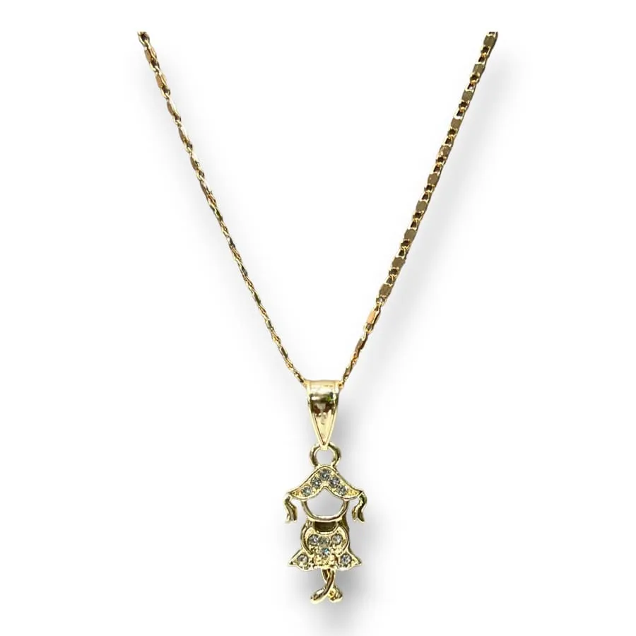 Little miss girl stone charm pendant necklace in of 14k of gold plated