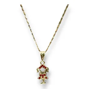 Little miss girl stone charm pendant necklace in of 14k of gold plated