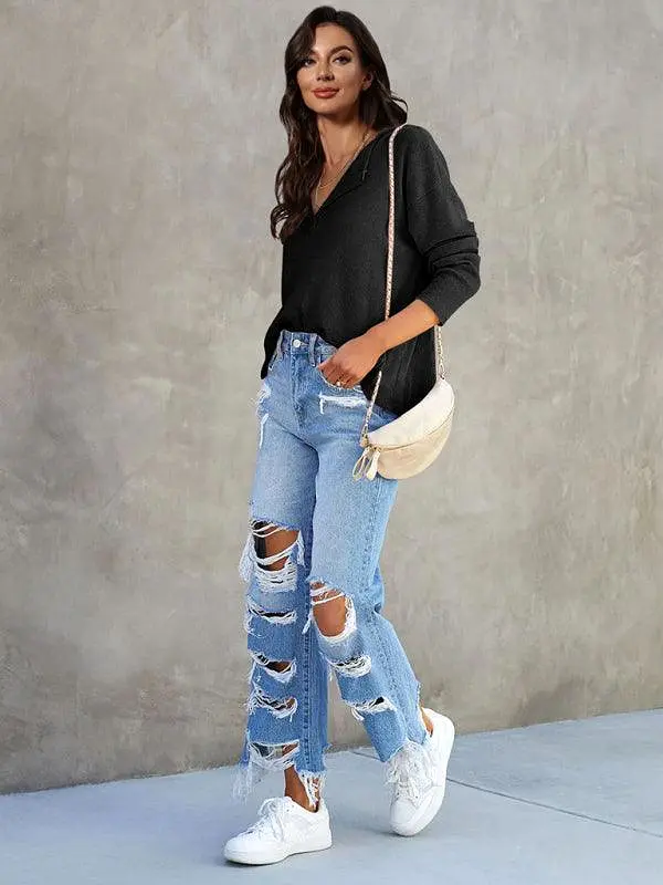 Loose Knitted Women Sweatshirt