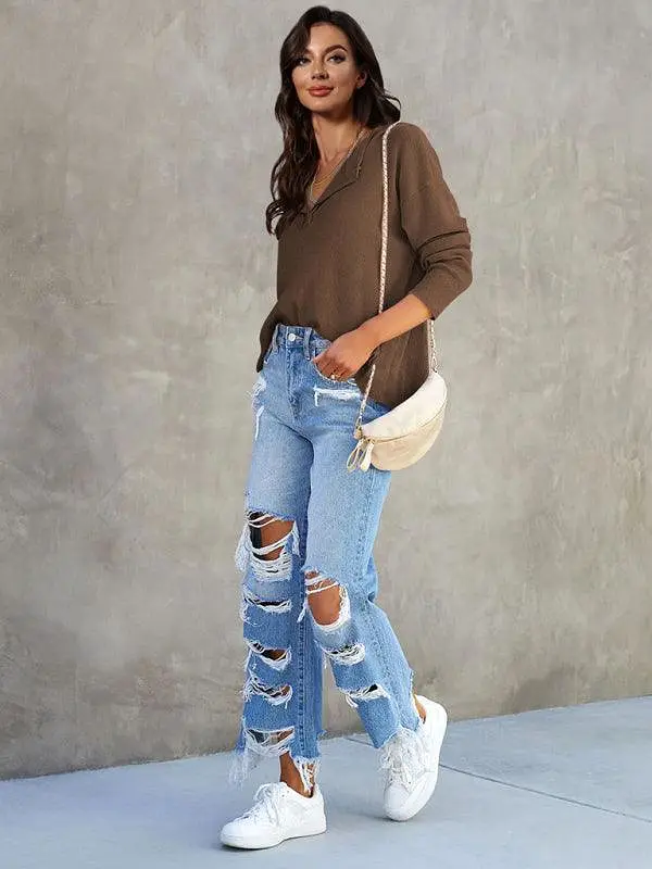 Loose Knitted Women Sweatshirt