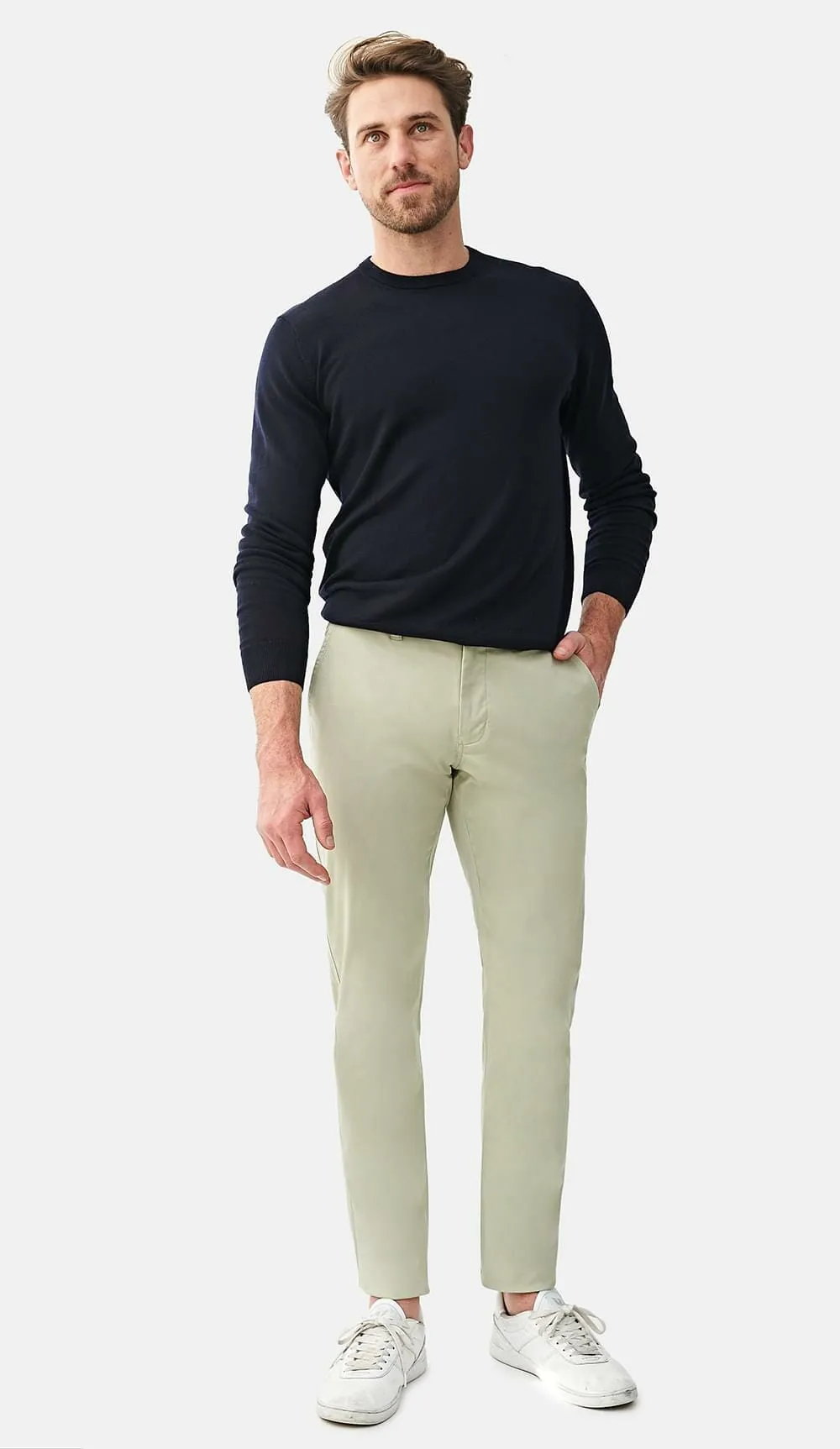 Men's Smart Stretch Chino in Light Olive Green - Woodies Clothing