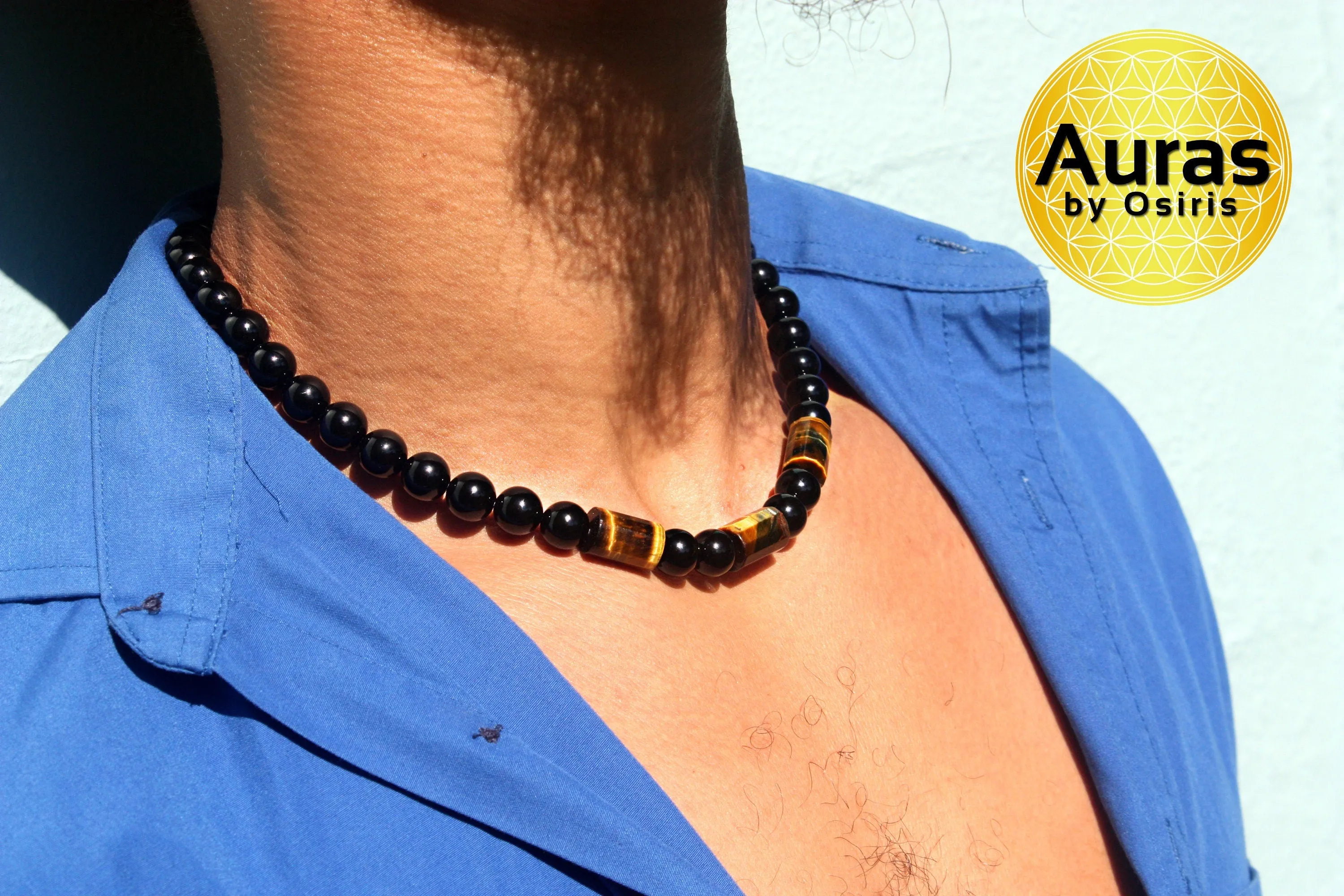 Mens Black Onyx Necklace for Protection Tigers Eye Necklace for Abundance & Prosperity Genuine Gemstone Necklaces Handmade in US