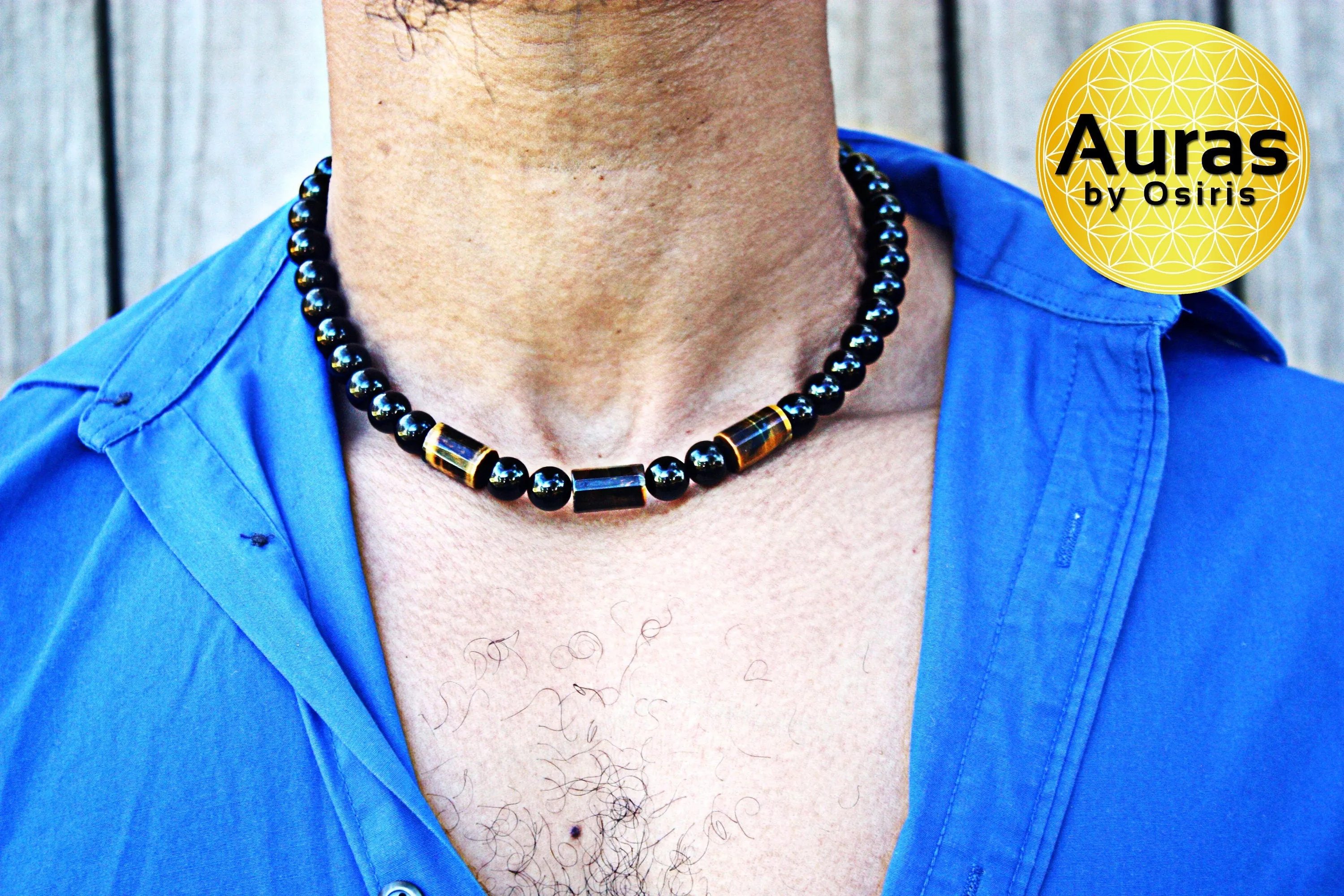 Mens Black Onyx Necklace for Protection Tigers Eye Necklace for Abundance & Prosperity Genuine Gemstone Necklaces Handmade in US