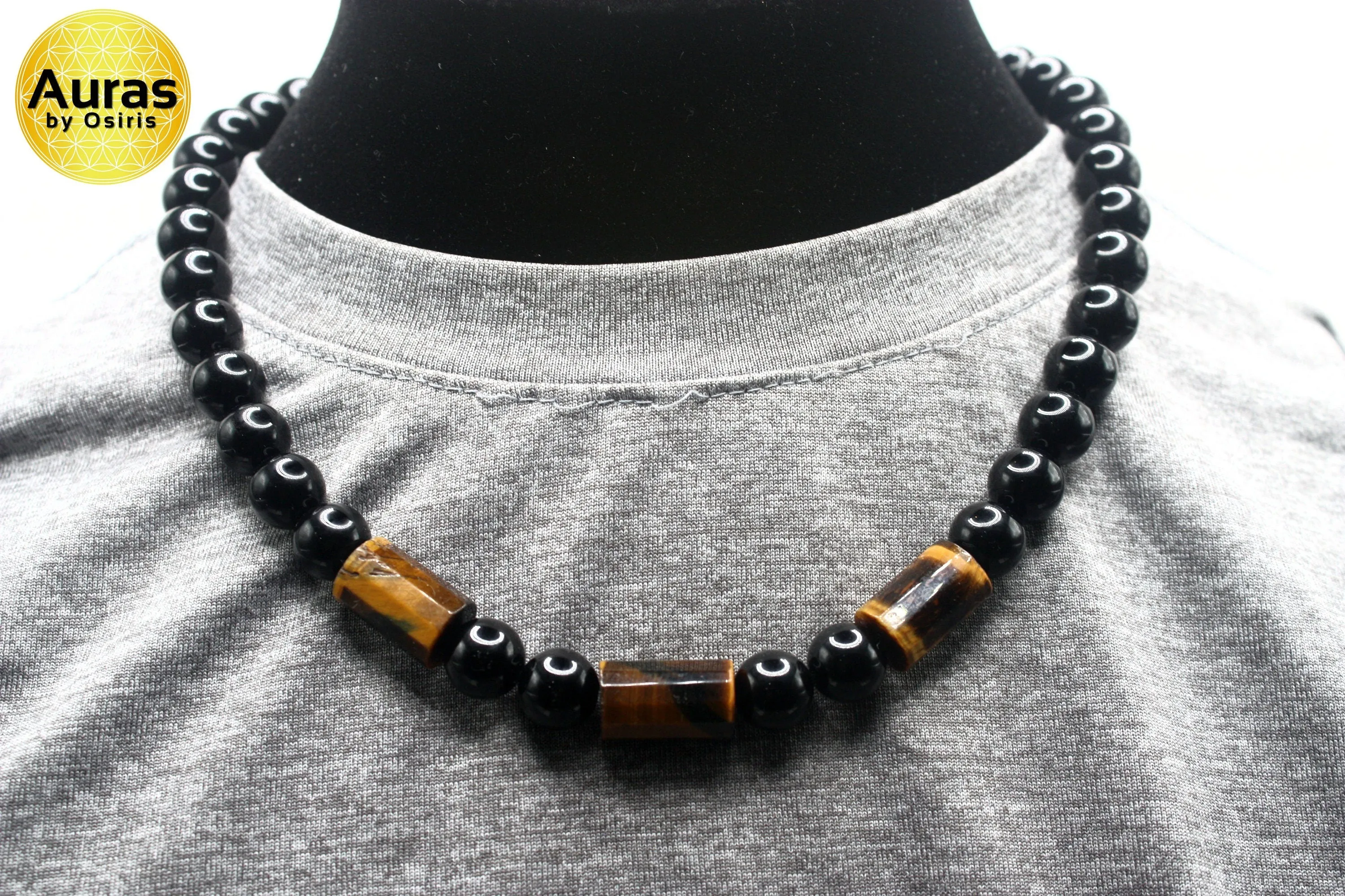 Mens Black Onyx Necklace for Protection Tigers Eye Necklace for Abundance & Prosperity Genuine Gemstone Necklaces Handmade in US