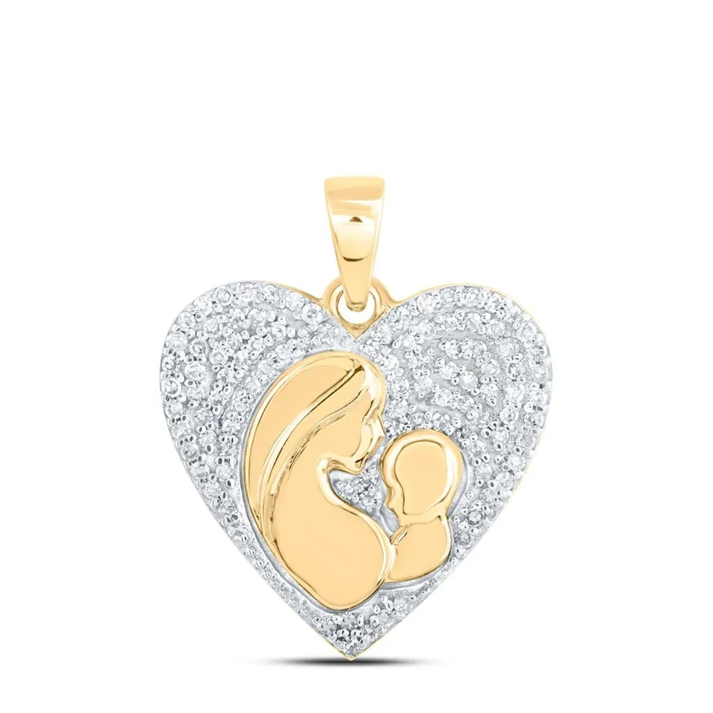 Mother & Baby Heart Diamond Pendant .20cttw 10K Yellow Gold