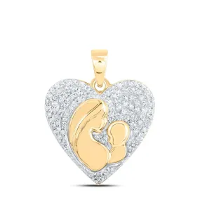 Mother & Baby Heart Diamond Pendant .20cttw 10K Yellow Gold