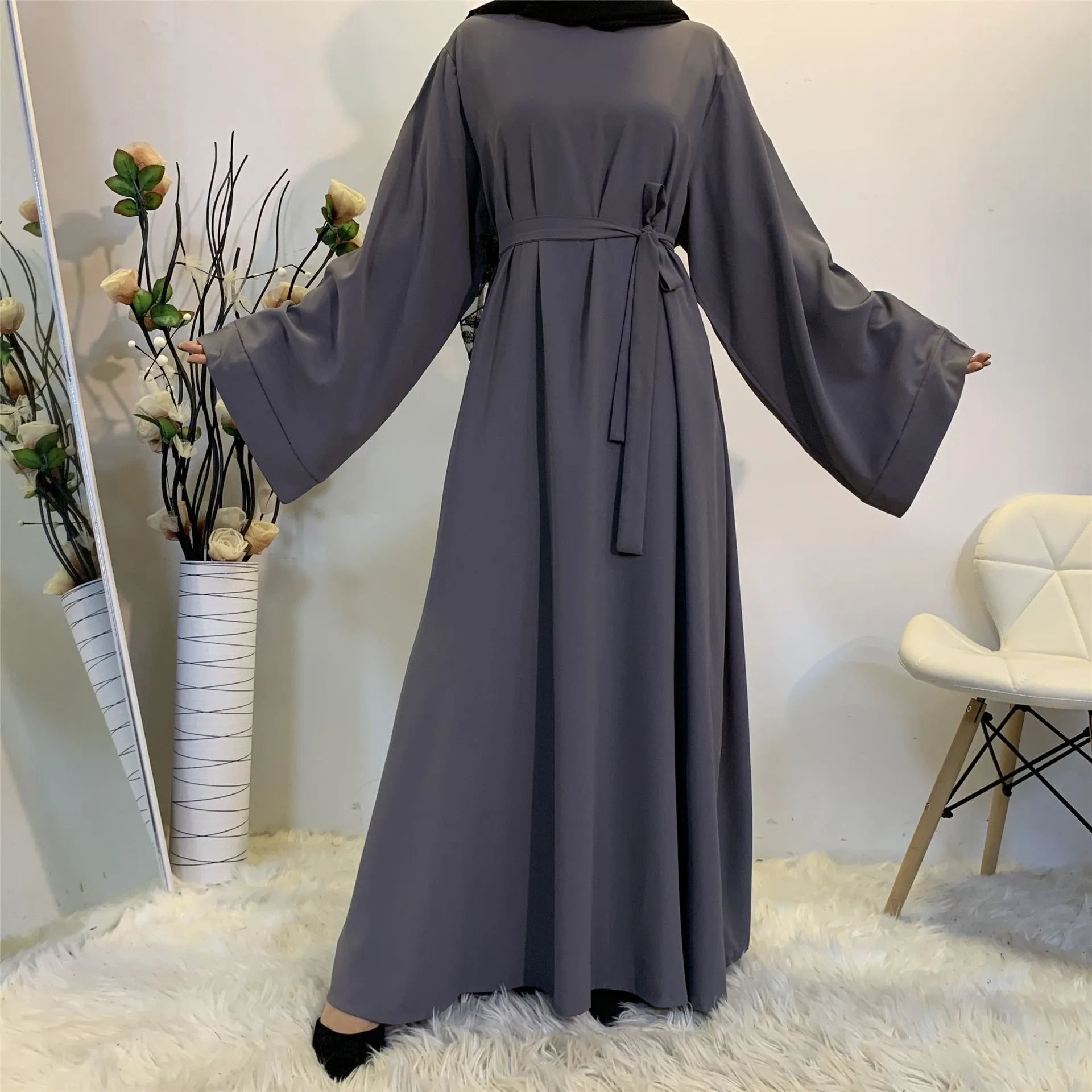 Muslim Fashion Hijab Long Dresses Women With Sashes Islamic Clothing