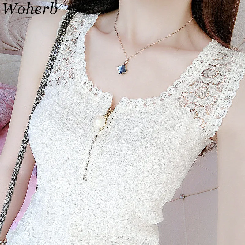 New Fashion Clothing Sleeveless Lace Sexy Women Black/White T-shirts O-Neck Female Blusas Plus Size 72618 GS