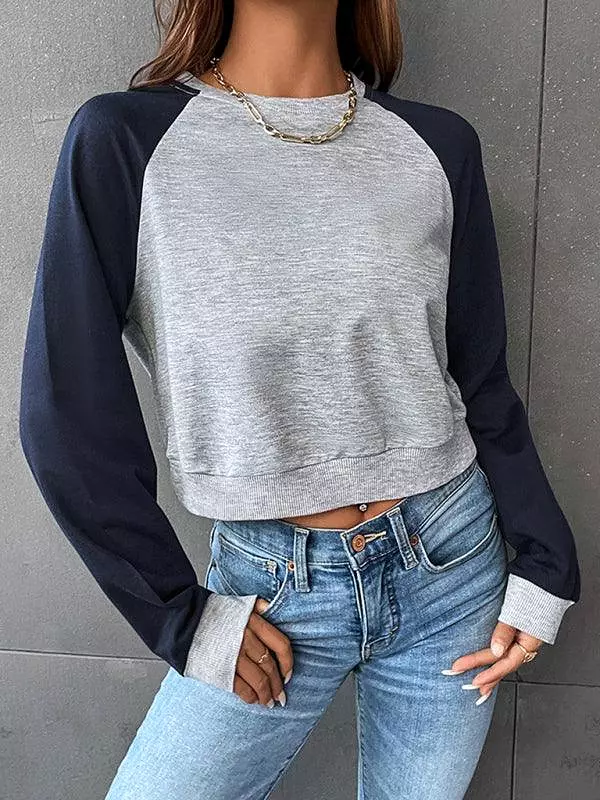 Patchwork Women Cropped Sweatshirt