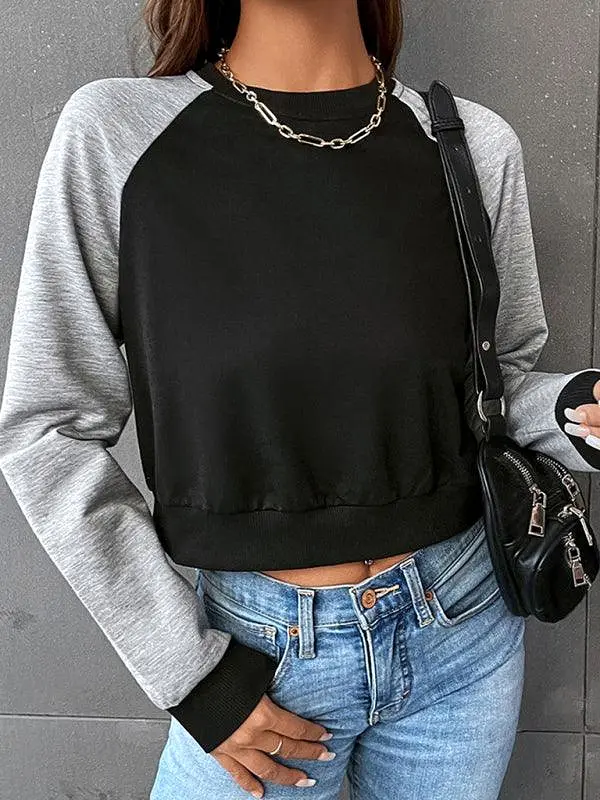 Patchwork Women Cropped Sweatshirt