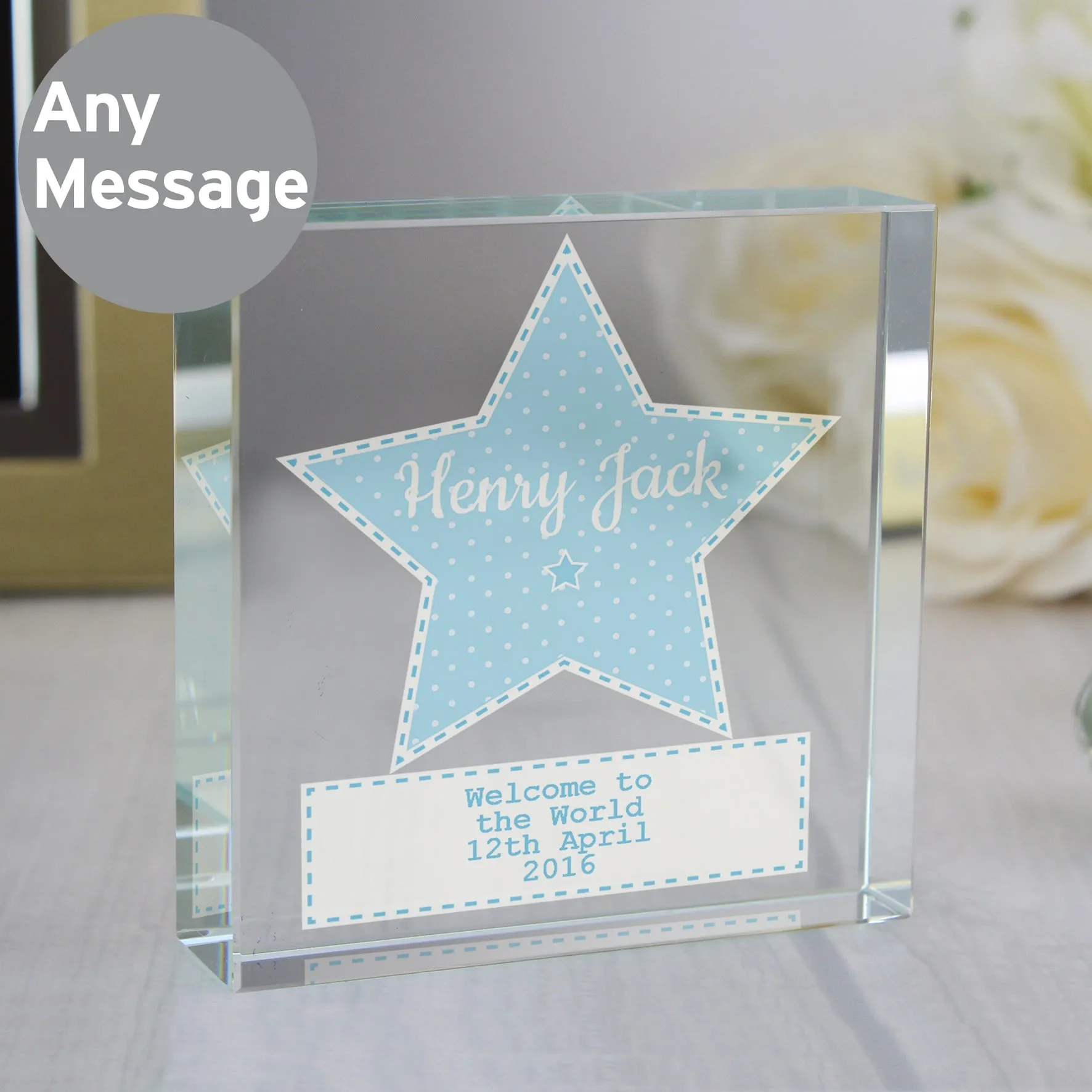 Personalised Stitch & Dot Baby Boy Crystal Token