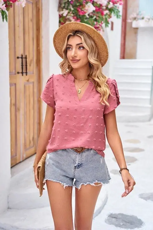 Petal Sleeve Chiffon V-Neck Women Top