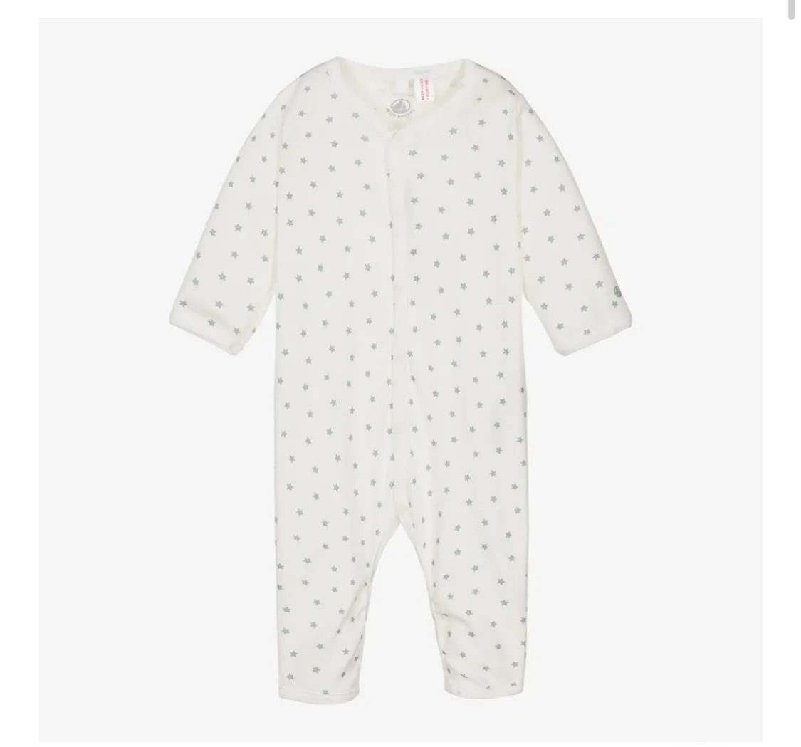 Petit Bateau Baby Boy Sage Green Stars Print Footie