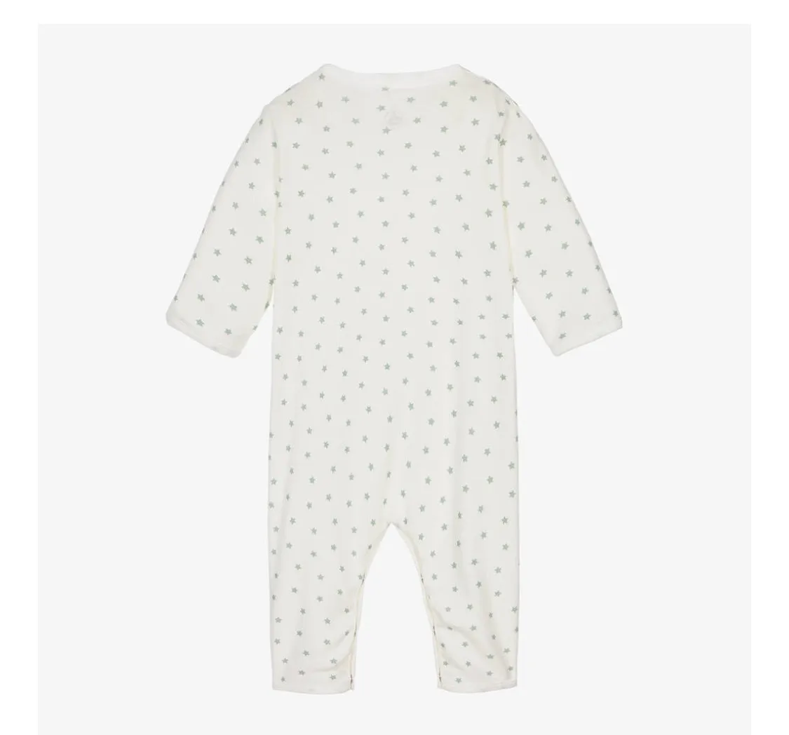 Petit Bateau Baby Boy Sage Green Stars Print Footie