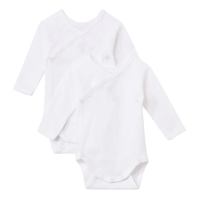 Petit Bateau Baby Set Of Two Long Sleeved Cross Over Close Bodysuits White